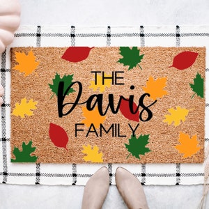 Fall Leaves Last Name Doormat, Fall Doormat, Halloween Doormat, Spooky Season, Fall Decor, Halloween Decor, Fall Decor, Leaves Doormat