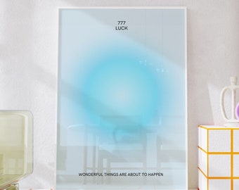 Angel Number 777 Blue Aura Poster, Spiritual Wall Art Indie Aesthetic Y2K Room Decor Trendy Prints, Digital Download Printable Wall Art