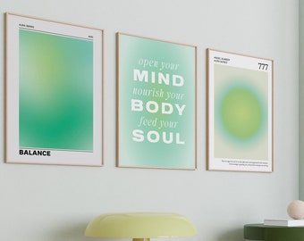 Positive Aura Posters Set Of 3, Aesthetic Room Decor, Trendy Green Wall Art, Spiritual Affirmations Minimal Gradient Aura Print