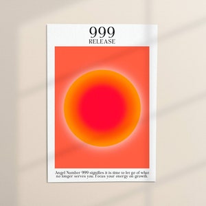 999 Angel Number Poster | Indie Room Decor | Aura Poster | Spiritual Wall Art | Psychedelic Poster | Gradient Wall Art