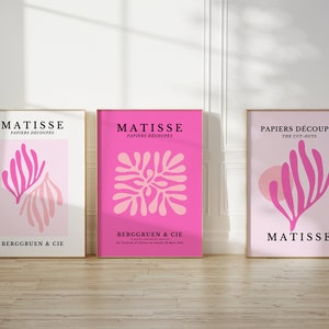 Pink Matisse Print Set de 3 carteles de exposición decoración de pared imprimible, Henri Matisse imprime arte de pared de 3 piezas, arte de pared imprimible retro