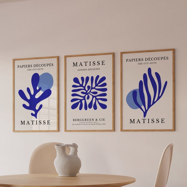 Matisse Print Set of 3 Blue Exhibition Posters Printable Wall Decor, Henri Matisse Prints 3 Piece Wall Art, Retro Printable Wall Art