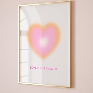 Positive Affirmation Pink and Orange Heart Aura Poster, Grainy Gradient Y2K Trendy Wall Art, Digital Download Printable Wall Art
