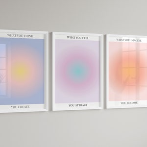 Aura Poster 3 Piece Wall Art, Aura Energy Spiritual Gradient Print, Y2K Decor, Aesthetic Room Decor, Zen Wall Art