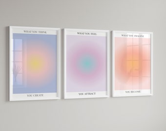 Aura Poster 3 Piece Wall Art, Aura Energy Spiritual Gradient Print, Y2K Decor, Aesthetic Room Decor, Zen Wall Art