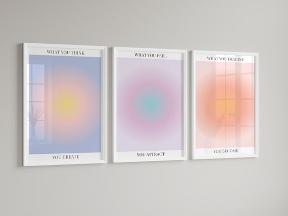 Aura Poster 3 Piece Wall Art, Aura Energy Spiritual Gradient Print, Y2K Decor, Aesthetic Room Decor, Zen Wall Art