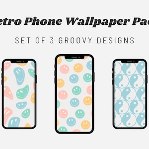 Retro Phone Wallpaper | Groovy Aesthetic Pastel iPhone Wallpaper Set of 3