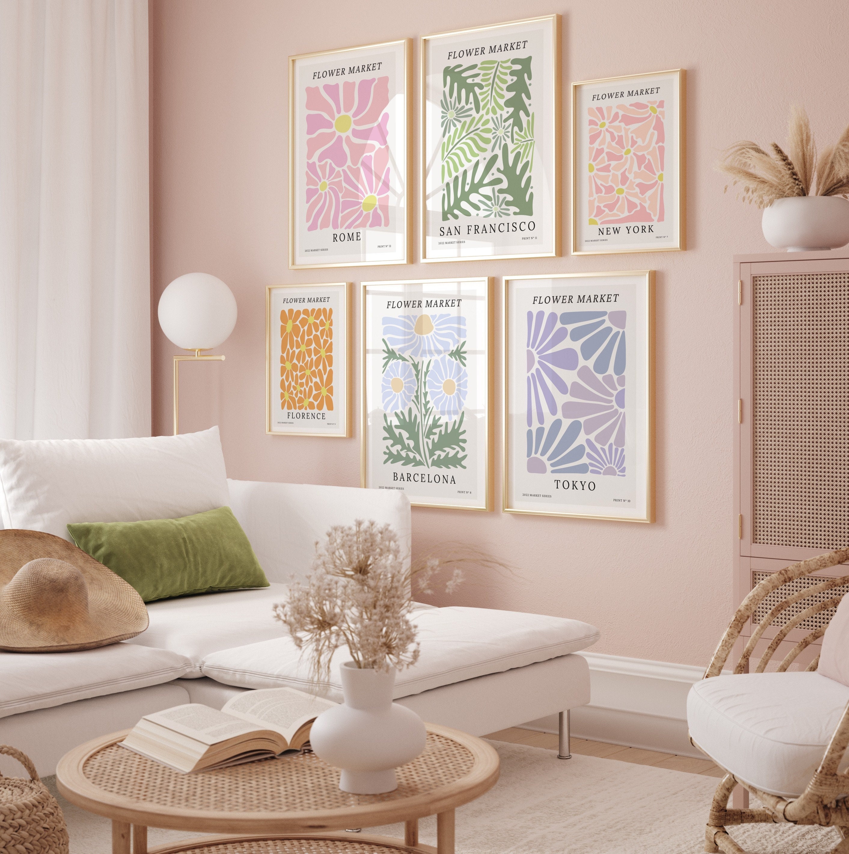 Flower Market Print Set Wall Art, Danish Pastel Decor, Flower Market Poster Series, Gallery Wall Art, Set of 12 Prints