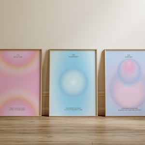 Angel Numbers Aura Poster Printable Set for 111 222 333, Aesthetic Room Decor Trendy Spiritual Aura Energy Set of 3 Prints Colorful Gradient