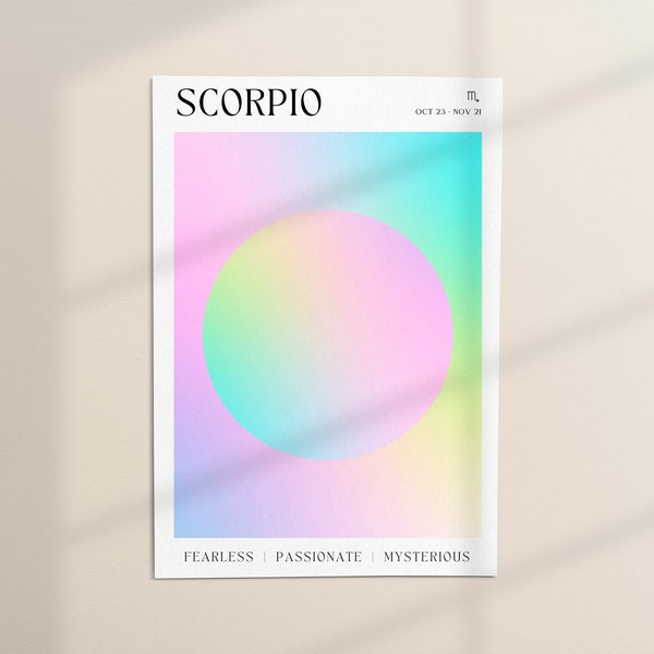 Scorpio Wall Art Digital Download Astrology Print Indie Room Decor, Colorful Gradient Zodiac Sign Printable Wall Art