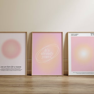 Affirmation positive Pink Aura Poster, Angel Numbers 777, Ensemble imprimable de 3 estampes, Décor de pièce esthétique, Art mural dégradé tendance 3 pièces