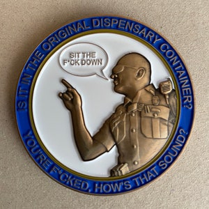 CT State Trooper Spina original dispensary container challenge coin. Version 2