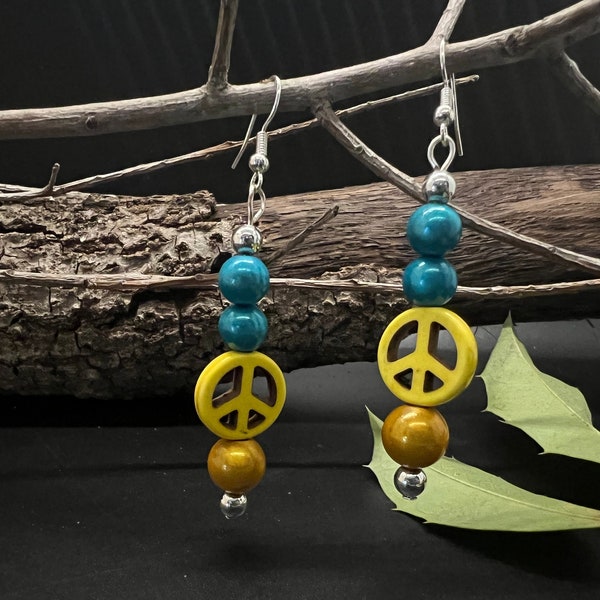 Ukraine Inspired Earrings. Natural Rock Peace sign with Simplicity desig  Gold metal alloy beautiful pieces. Ukraine earrings