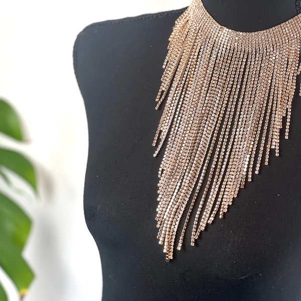 Crystal Waterfall Necklace Crystal Fringe Chain Necklace Tassels Chain Necklace Bling Crystal Body Jewerly Shining Party Body Statement