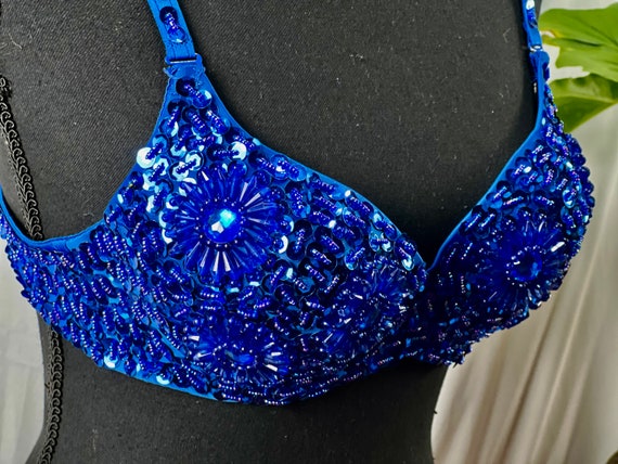 Buy Royal Blue Charming Handmade Beads Belly Dance Sequined Bra