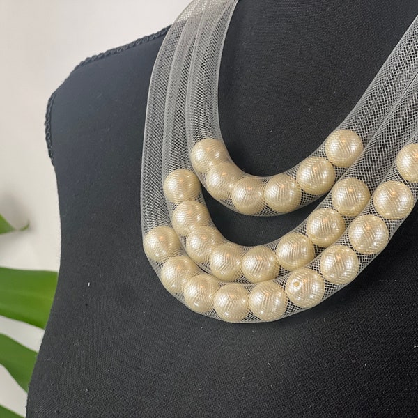 Boutique Collection Multi-strands Statement Necklace Chic and Elegant Gift Necklace Handmade Necklace Faux Pearl Necklace Classic Necklace