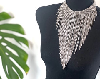 Crystal Waterfall Necklace Crystal Fringe Chain Necklace Tassels Chain Necklace Bling Crystal Body Jewerly Shining Party Body Statement