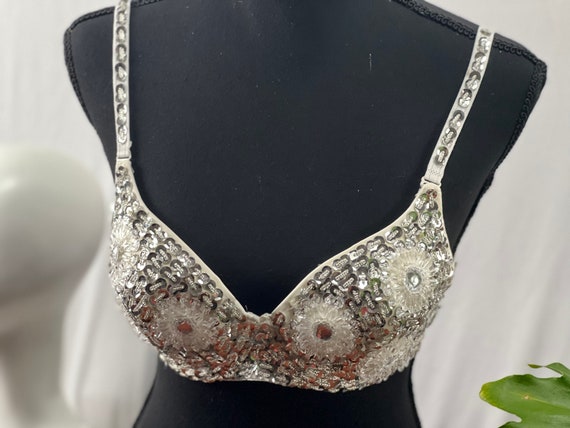 Charming Handmade Beads Belly Dance Sequined Bra Top Floral Beads
