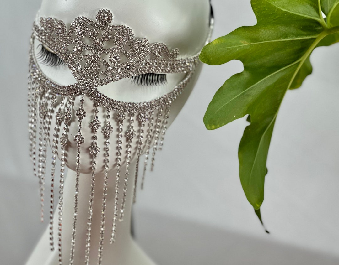 Charming Bling Crystal Floral Tassel Cat Eye Mask. Masquerade Etsy