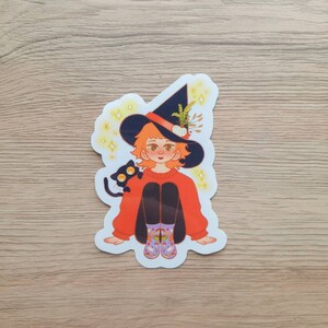 Cozy Autumn Witch Vinyl Sticker | Spooky Cute Sticker | Halloween Cat Fall | Cute Black Cat Sticker | Pumpkin Harvest Witch | Cat Lover