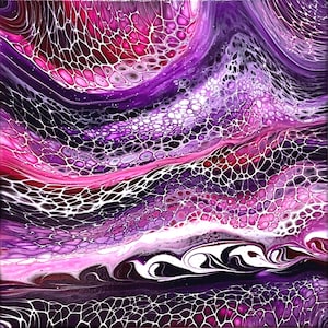 Violet Lacings, pittura acrilica, pittura acrilica versata, arte fluida originale, pittura astratta