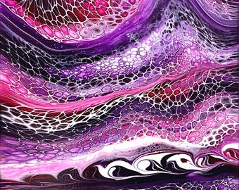 Violet Abstract Acrylic Pour Painting: Fluid Art on Canvas