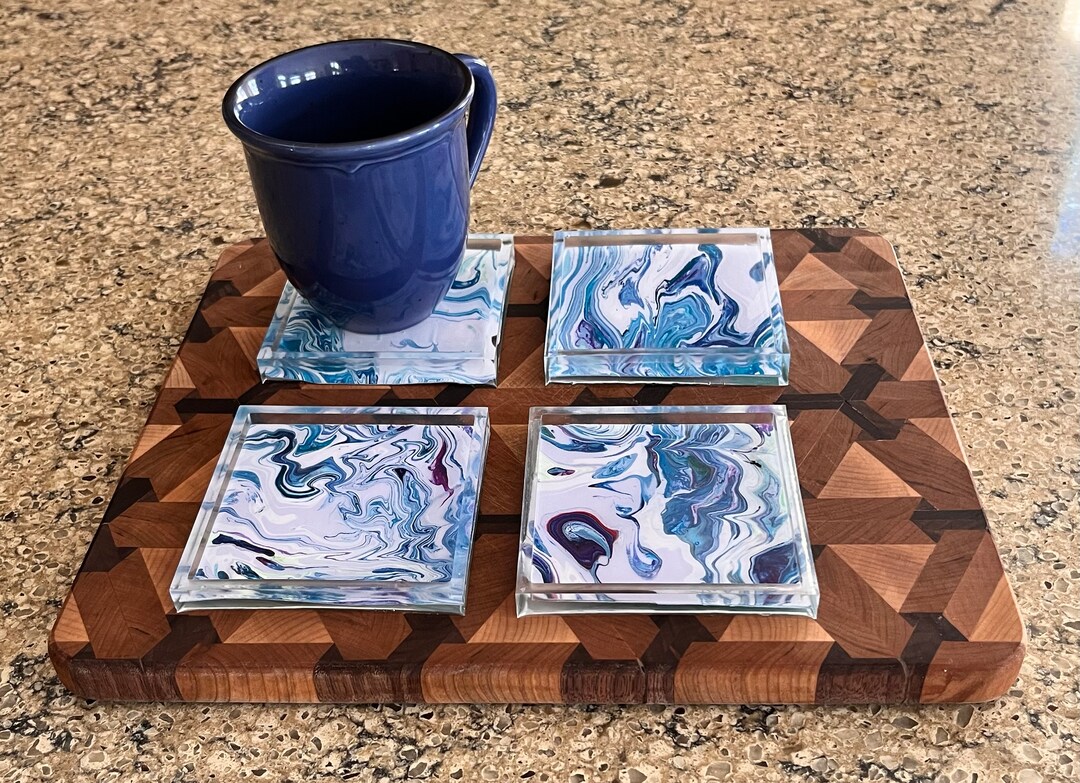 Resin Coaster Sets, Square Coasters, Acrylic Pour Coasters Etsy