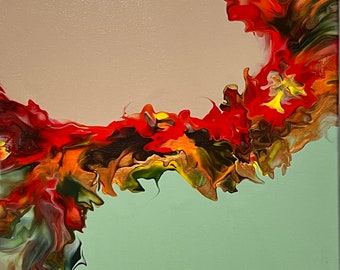 Autumn Twist, Split Base Painting, coulée d'acrylique, oeuvre d'art fluide originale