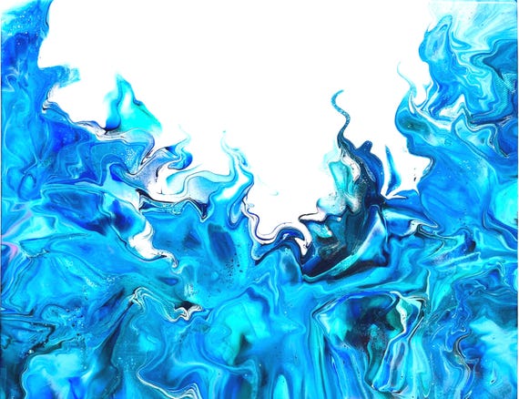 Aqua Splash, Acrylic Pour Painting, Original Fluid Art, Ocean Inspired art