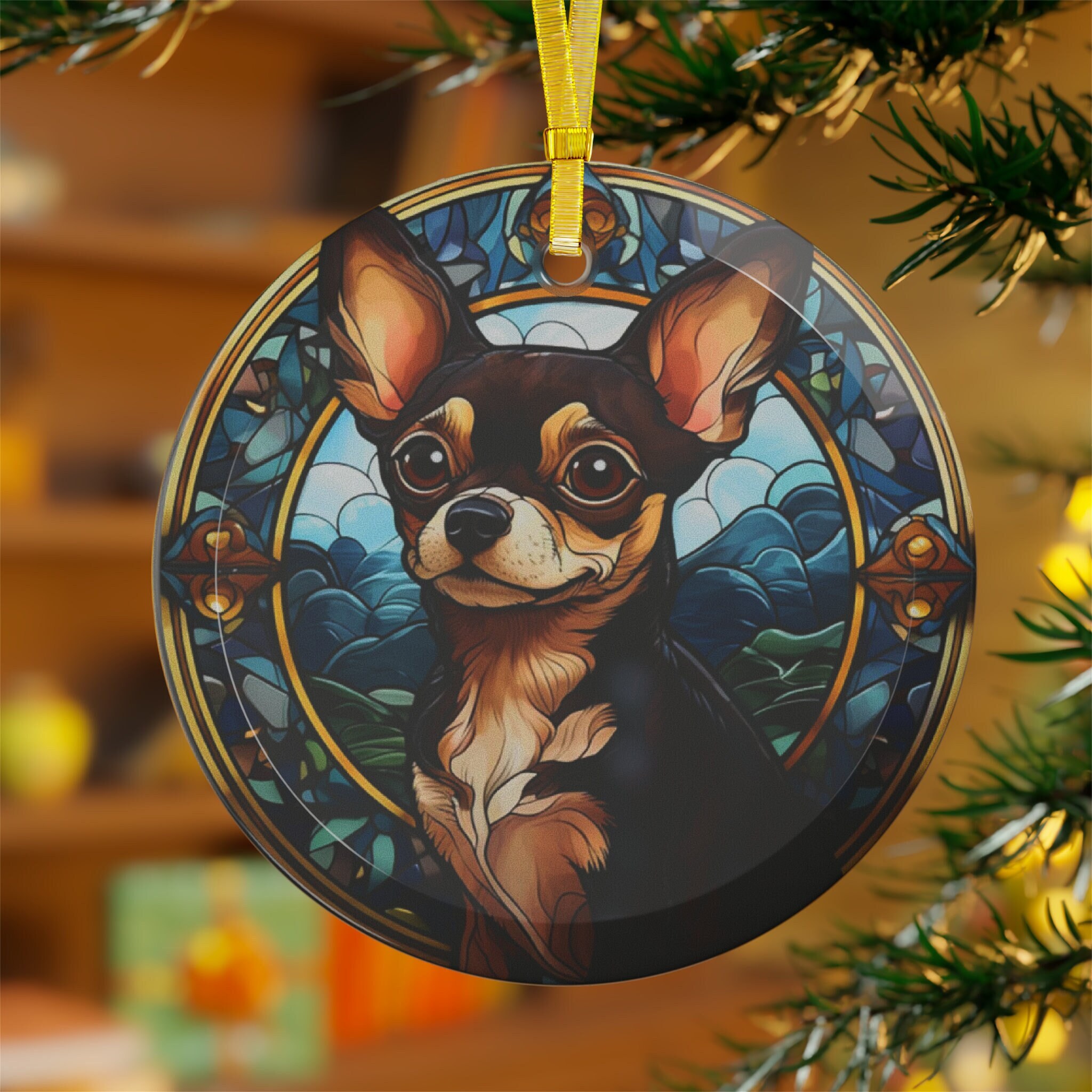 Merry Black and Tan Chihuahua Christmas Tree Ornaments - 5 Designs Bun