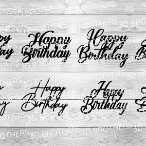 Happy Birthday Bundle Cake Topper SVG Italic Cursive Cake topper laser cut, Cake topper svg Happy Birthday PNG Cricut zdjęcie 2