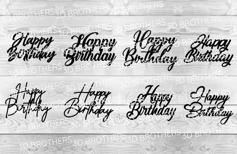 Happy Birthday Bundle Cake Topper SVG Italic Cursive Cake topper laser cut, Cake topper svg Happy Birthday PNG Cricut zdjęcie 2