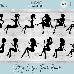 Sitting lady girl silhouette | 12 Pack Bundle | Cake Topper | SVG | Cake topper laser cut | Bundle|  Sitting Lady Cake Topper