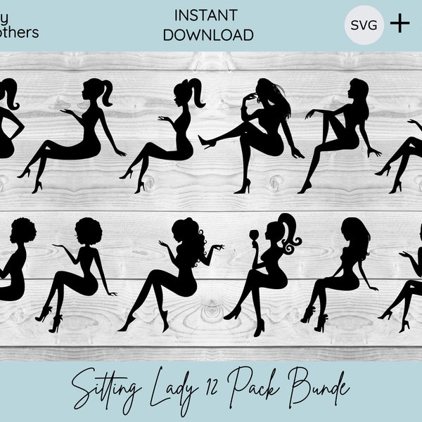 Sitzende Dame Mädchen Silhouette | 12er Pack Bundle | Cake Topper | SVG | Tortenfigur Laser geschnitten | Bündeln| Sitzende Dame Cake Topper