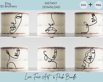 Placa de pastel de cara de Lady Line Art / Line Art Woman Bundle Cake Topper / Cake topper svg / Abstract Face Cake Topper