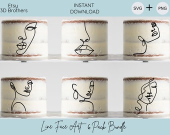 Line Art Woman Face Cake Topper Bundle (SVG/PNG)
