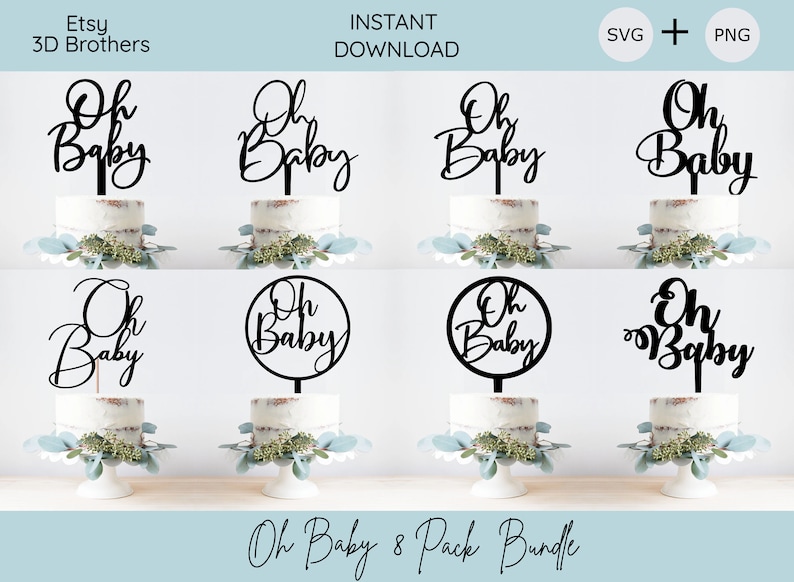 Oh Baby Bundle SVG, Cake topper svg, Baby Shower Cake Topper, Gender Reveal image 1