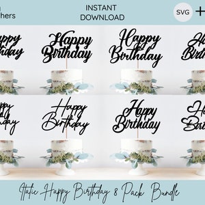 Feliz cumpleaños paquete Cake Topper SVG / Cursiva cursiva / Pastel topper corte láser, / Cake topper svg / Feliz cumpleaños / PNG / Cricut
