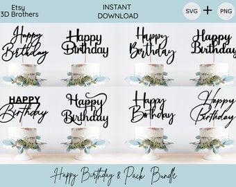 Happy Birthday Cake Topper SVG Bundle (Digital Download)