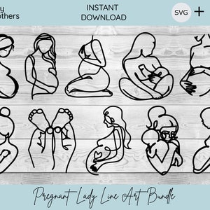 Tabliczka na tort Lady Line Art z ciężarną matką | Topper na tort Line Art Woman Bundle | Topper na tort svg | Przyszła mama | Plik do cięcia toppera na baby shower