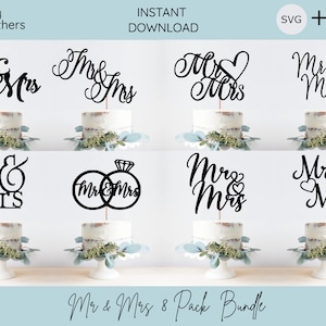 Mr & Mrs Bundle Cake Topper SVG, Cake topper laser cut, bundle, Cake topper svg, Wedding Cake Topper,  Mr and Mrs, Cake Topper