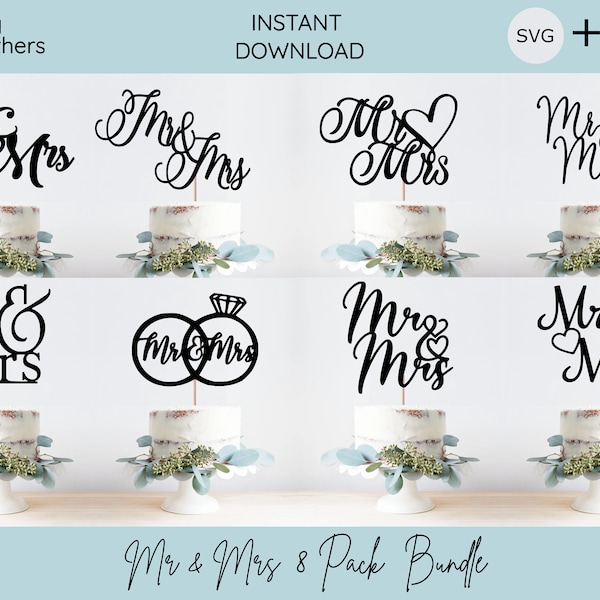 Mr & Mrs Bundle Cake Topper SVG, Cake topper découpé au laser, bundle, Cake topper svg, Wedding Cake Topper, Mr et Mrs, Cake Topper