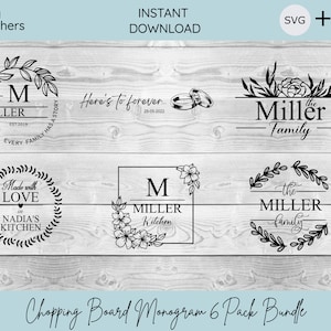 Chopping Board Monogram SVG Bundle | Wedding | Family | Engraving | Cutting Board | Kitchen SVG | Baking SVG