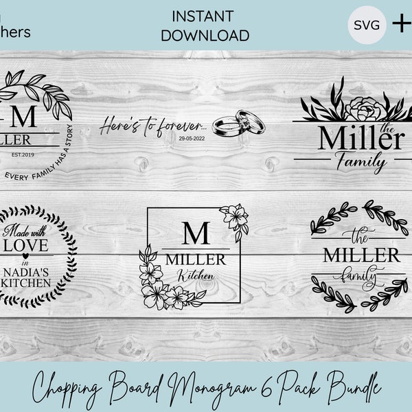 Chopping Board Monogram SVG Bundle | Wedding | Family | Engraving | Cutting Board | Kitchen SVG | Baking SVG
