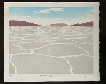 Badwater Basin Woodblock Print Death Valley Art Relief Print Limited Edition