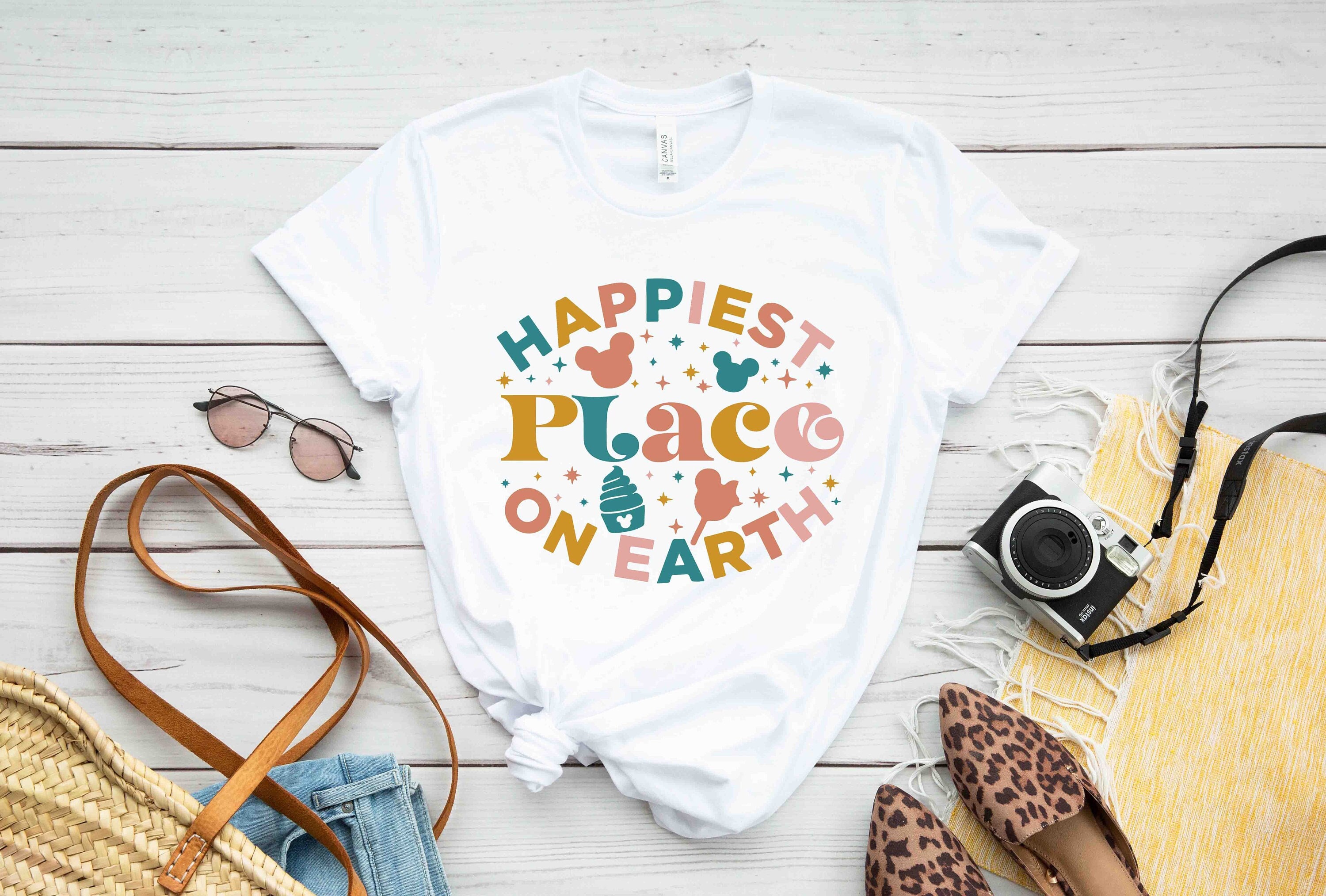 Happiest Place On Earth T-Shirt, Disney Shirt, Family Trip Shirt, Colorful Vacay Shirts