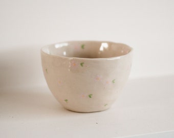 Pink Daisy Flower Cup - Handmade Ceramic Tea and Coffee Cup or Mug