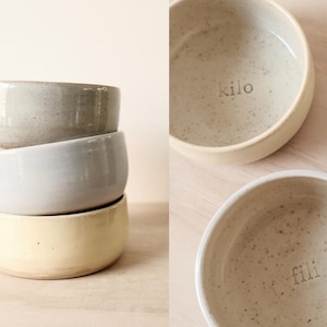 Coloured Personalised Pet Bowls, custom made food water bowls for dogs cats, small medium sized breeds, minimalist home decor, unique gifts