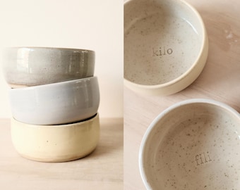 Coloured Personalised Pet Bowls, custom made food water bowls for dogs cats, small medium sized breeds, minimalist home decor, unique gifts