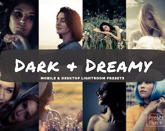 13 ajustes preestablecidos de Lightroom para dispositivos móviles y de escritorio, oscuros y soñadores. Filtros de fotos para blogueros de Instagram, ajustes preestablecidos artísticos de mal humor para una fácil edición
